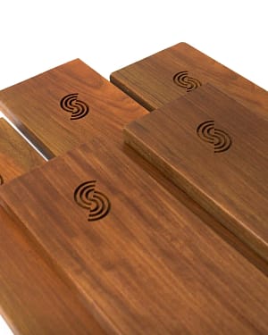 Five wooden planks with Sonaris logo